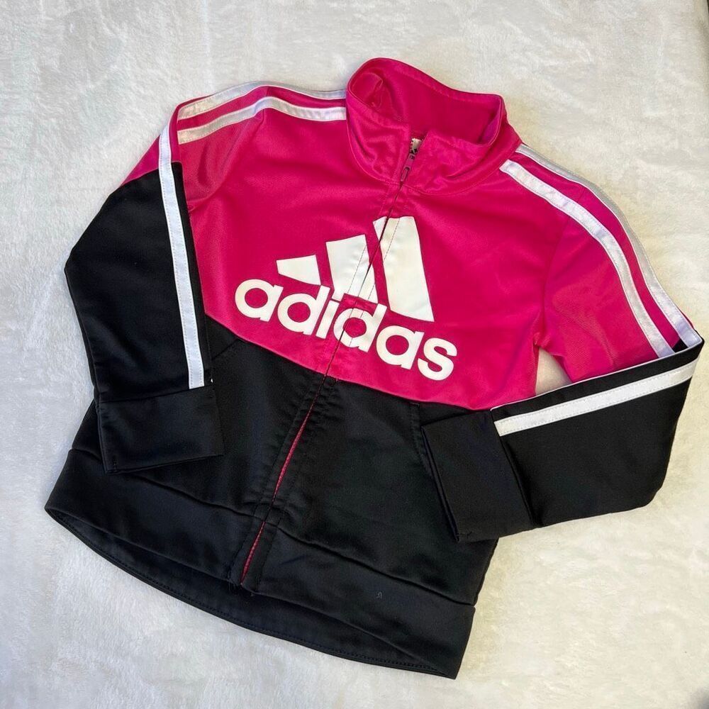 Adidas Pink and Black Track Jacket Full Zip 2T Girls